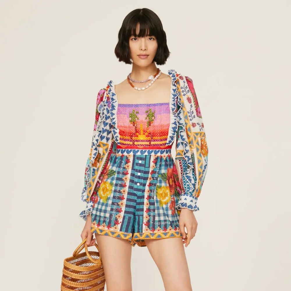 ❣️SOLD FARM Rio Summer Stitches Summer Vibe Patchwork Romper Size Small